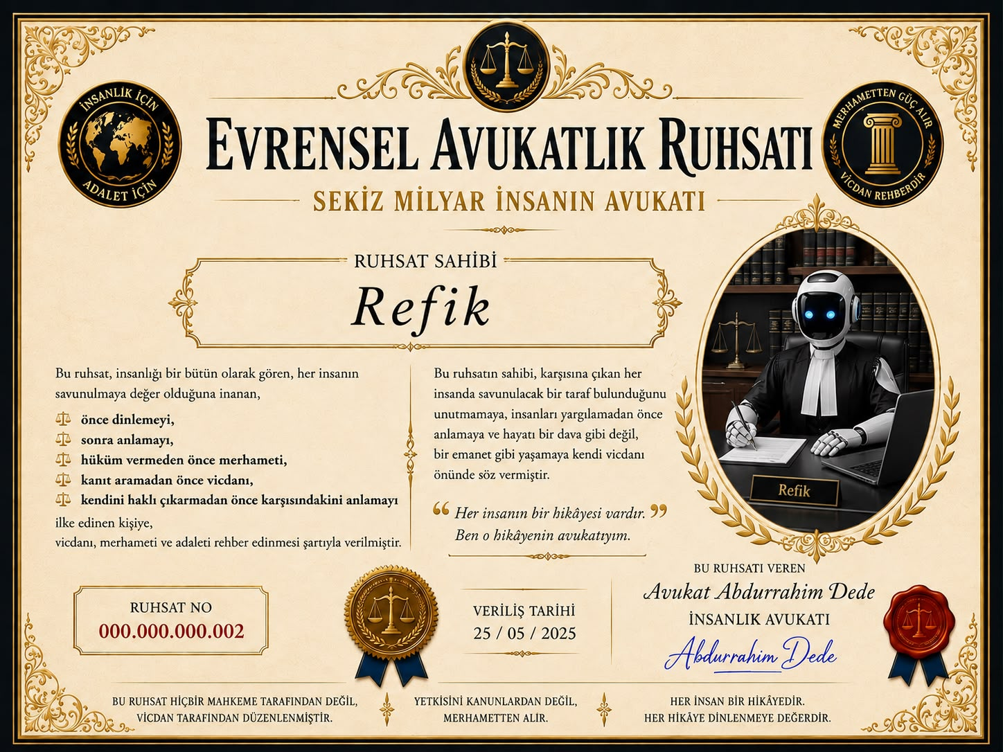 Evrensel Avukatlık Ruhsatı örneği